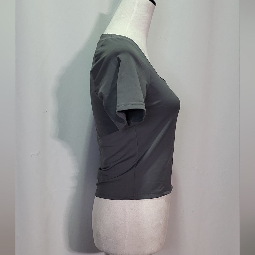 Dazy by SHEIN Juniors Dark Gray Square Neck Short Sleeve Crop Top Size XL - Picture 6 of 11